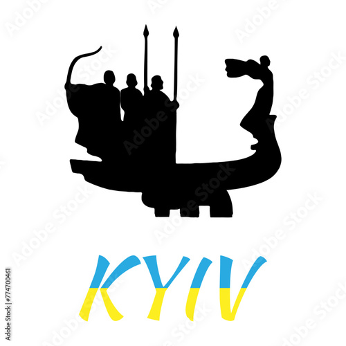 Silhouette of kyiv on ukrainian flag