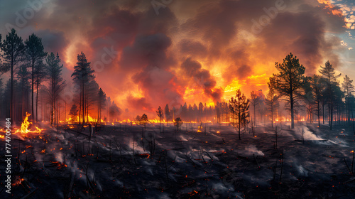 fire in the forest, view of the fire over time