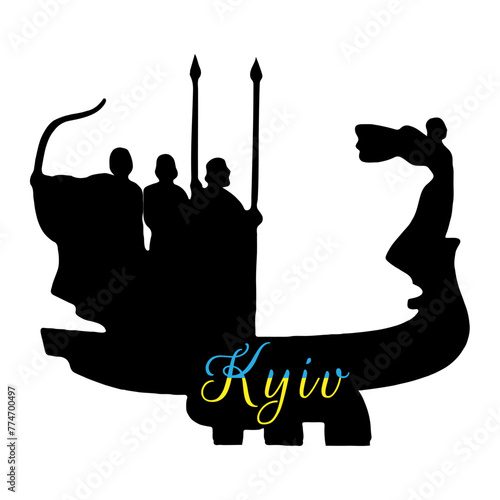 Silhouette of kyiv on ukrainian flag background