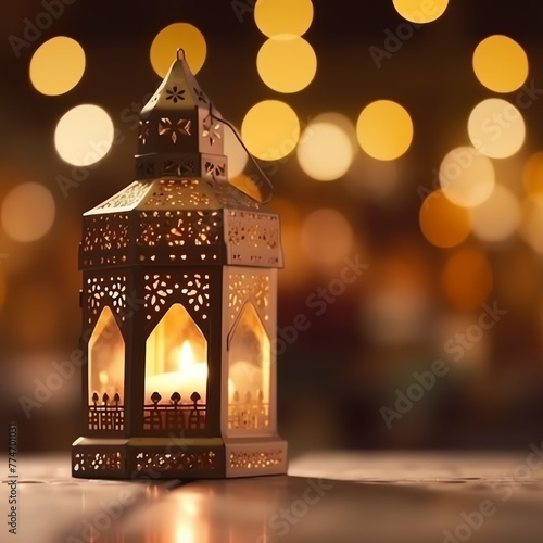 Eid mubarak and ramadan kareem greetings with islamic lantern and mosque. Eid al fitr background © Realistic AI
