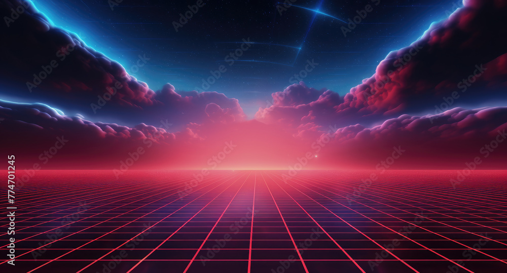 Synthwave background. Dark Retro Futuristic backdrop with blue ...