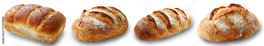 Set of Loaf of Bread on White Background isolated on white background. Set of Loaf of Bread on White Background isolated on white background.