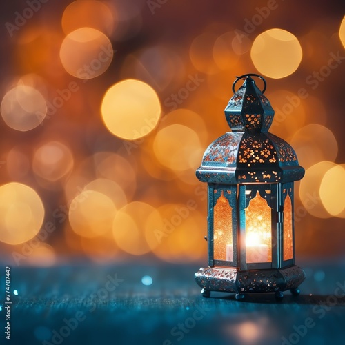 Eid mubarak and ramadan kareem greetings with islamic lantern and mosque. Eid al fitr background