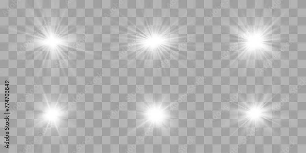 Vector transparent sunlight set, special flash light effect. Glow light effect, bright sun or spotlight beams. Light png. Decor element isolated on transparent background Vector transparent sunlight set, special flash light effect. Glow light effect, bright sun or spotlight beams. Light png. Decor element isolated on transparent background