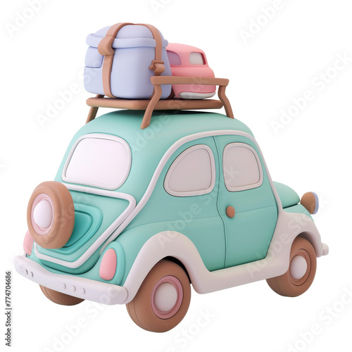 Car icon, 3D render clay style, Travel theme, studio short, pastel , PNG transparent background  photo