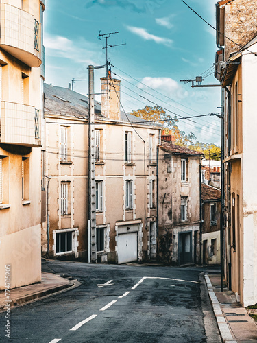 Street view of old village Poitiers in France photo