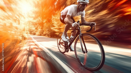 Cyclist riding a bike on an open road photo
