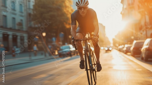 Cyclist riding a bike on an open road photo