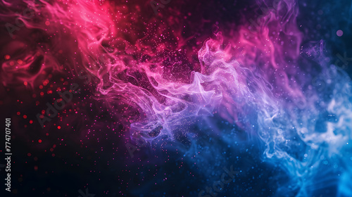 abstract glowing pink and blue fire particles on black background banner design with copy space area