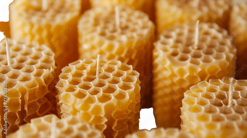 Honeycombs adorned with pins, creating a unique display of contrast between soft and sharp elements Honeycombs adorned with pins, creating a unique display of contrast between soft and sharp elements