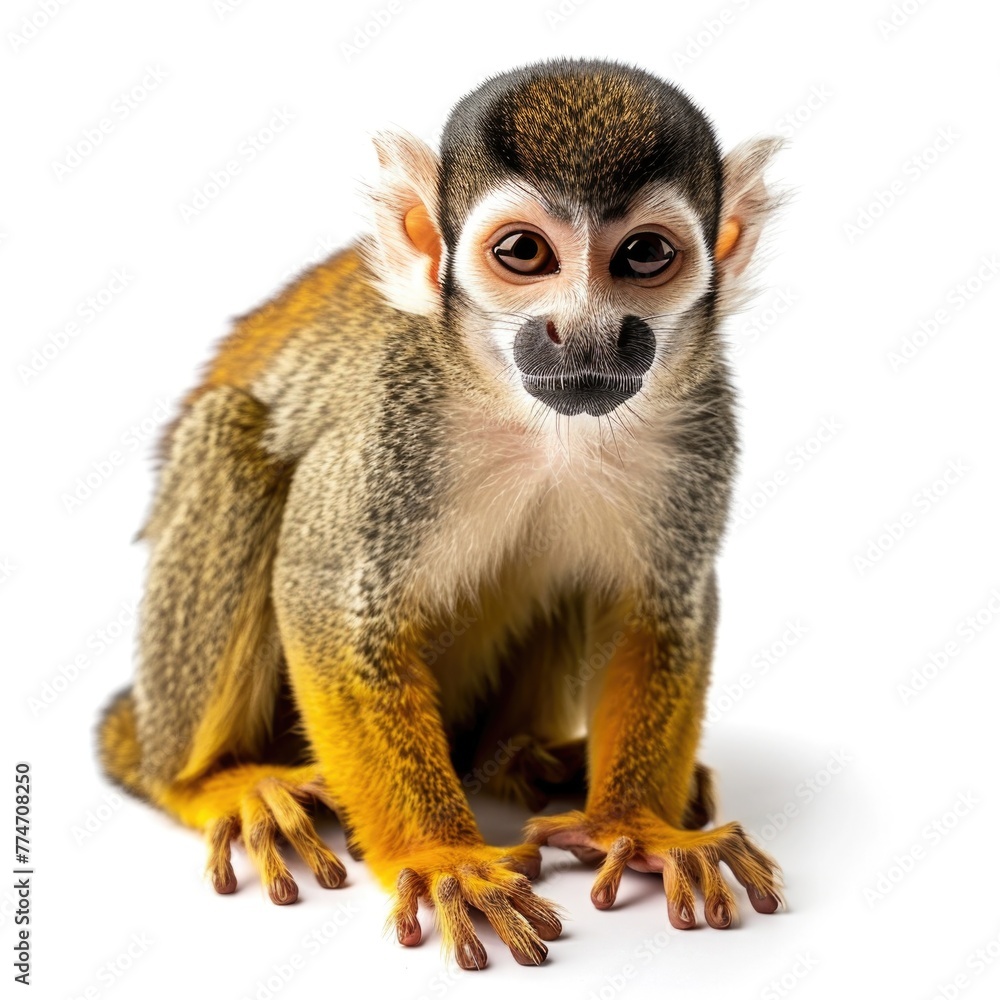 Obraz premium Squirrel Monkey in natural pose isolated on white background, photo realistic
