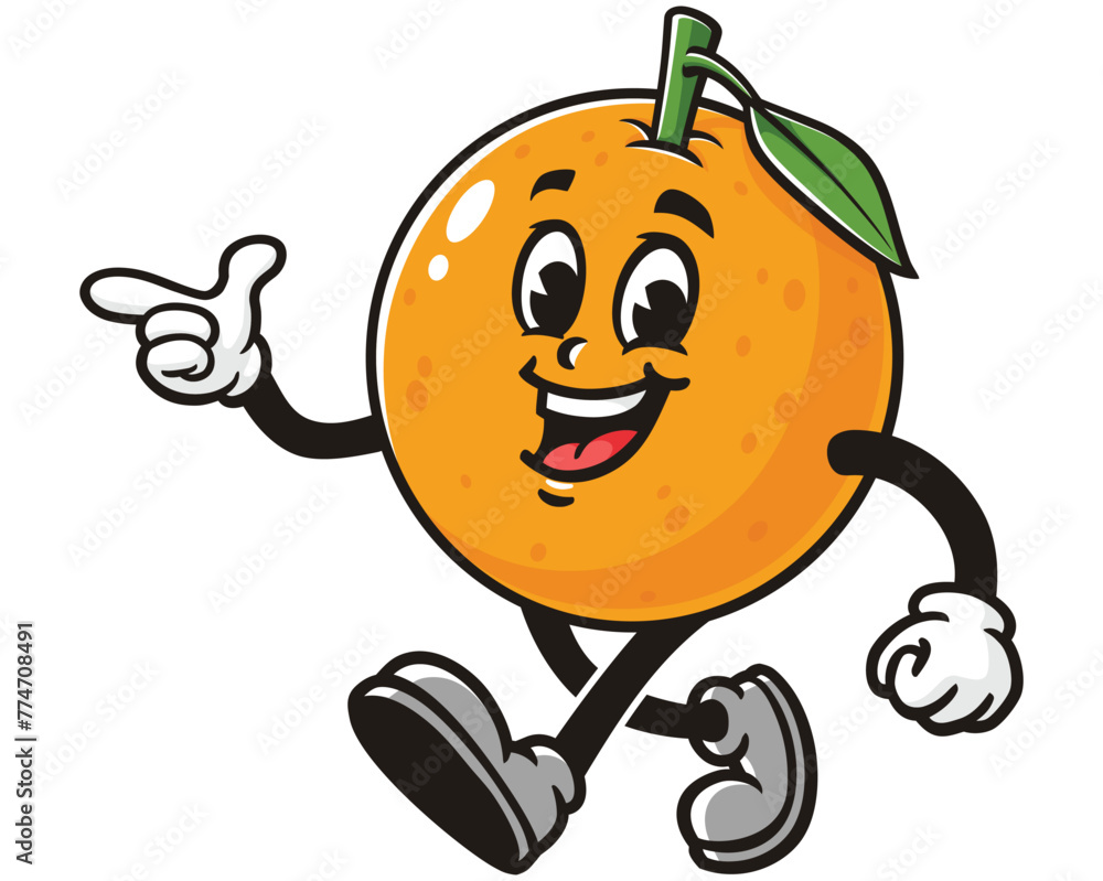 walking Orange fruit with pointing finger cartoon mascot illustration character vector clip art hand drawn walking Orange fruit with pointing finger cartoon mascot illustration character vector clip art hand drawn