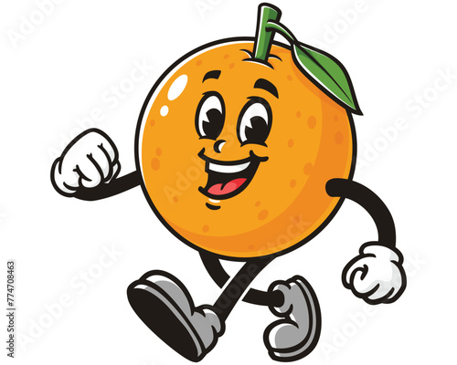 walking Orange fruit cartoon mascot illustration character vector clip art hand drawn