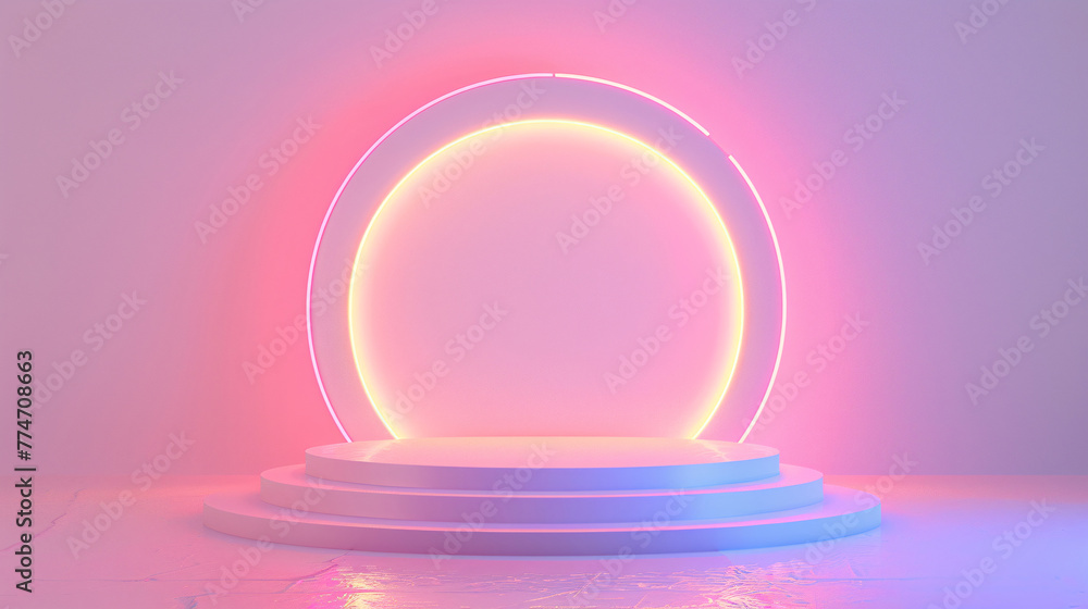 3D rendering background simple circular space exhibition stand, e-commerce technology future exhibition stand scene illustration 3D rendering background simple circular space exhibition stand, e-commerce technology future exhibition stand scene illustration