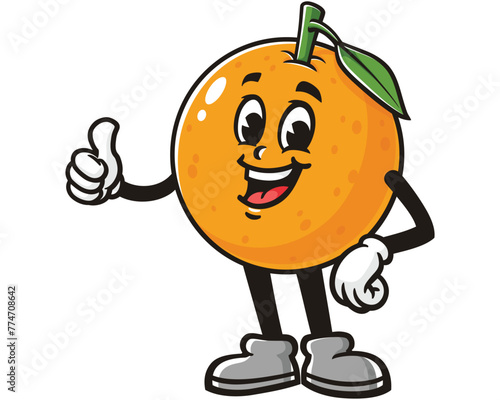 Orange fruit with thumbs up pose cartoon mascot illustration character vector clip art hand drawn