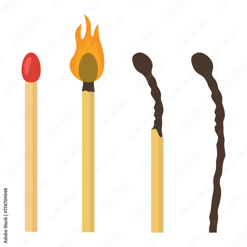 Set of matches. Burning matches. Match in flat style. Vector illustration Set of matches. Burning matches. Match in flat style. Vector illustration