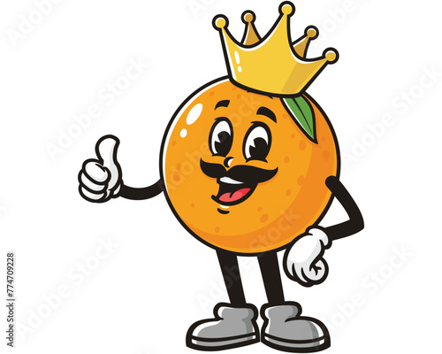 Orange fruit King cartoon mascot illustration character vector clip art hand drawn