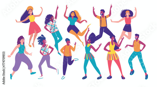 Music event illustration. Dancing people flat vector