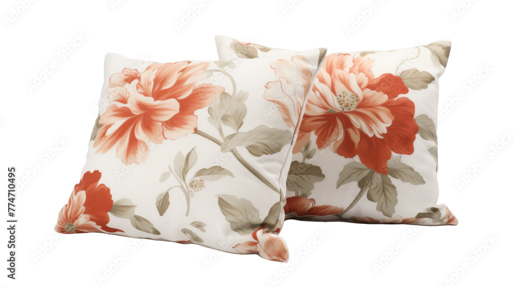A pair of elegant pillows adorned with vibrant flowers A pair of elegant pillows adorned with vibrant flowers