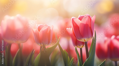 Beautiful tulip bouquet and bokeh background, Thanksgiving Mother's Day concept illustration #774710687
