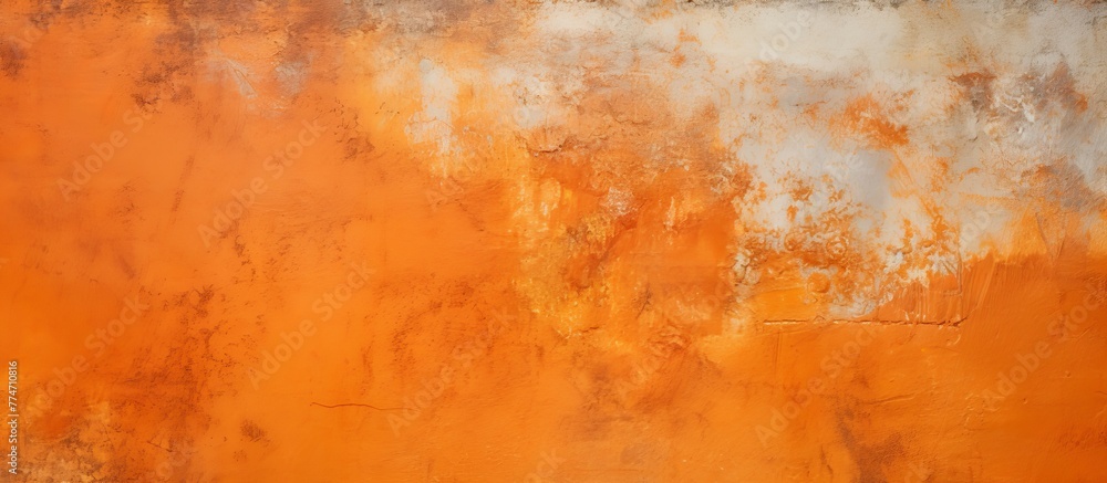 Rusted black fire hydrant positioned in front of an orange and white wall with a worn surface