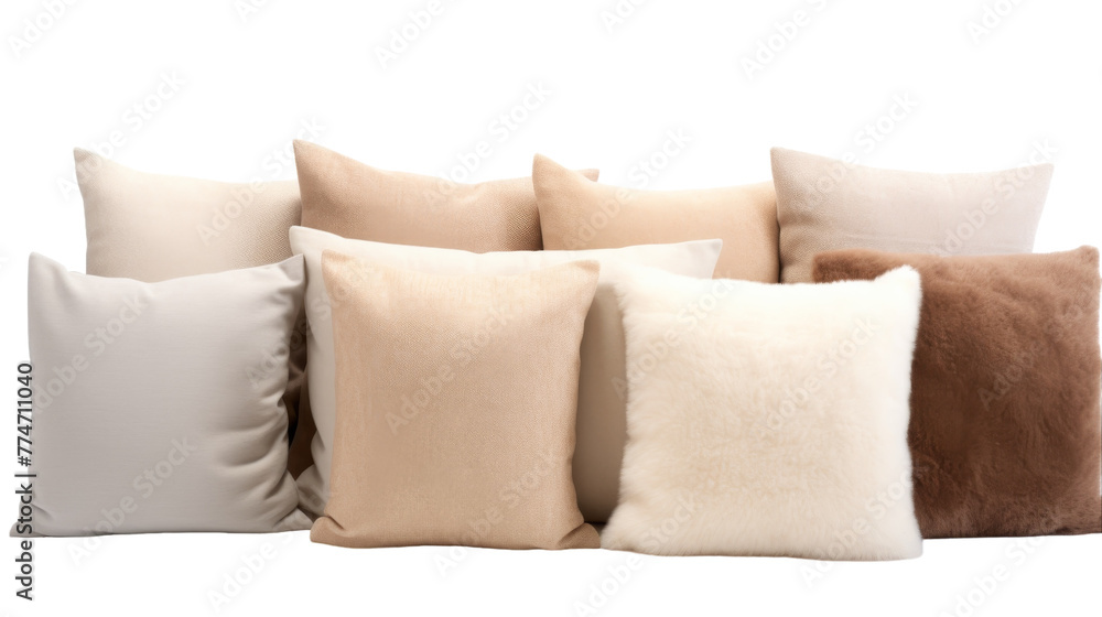 A whimsical display of various pillows stacked one on top of the other in a precarious yet fascinating arrangement A whimsical display of various pillows stacked one on top of the other in a precarious yet fascinating arrangement
