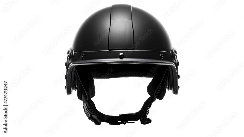 Naklejka premium A sleek black helmet stands out against a clean white background