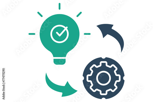 implementation icon. light bulb with gear and arrow. icon related to action plan, business. solid icon style. business element illustration