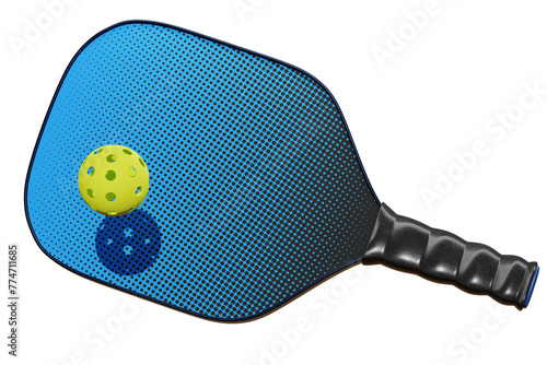 pickleball racketand ball on transparent background - 3d illustration © alexmat46
