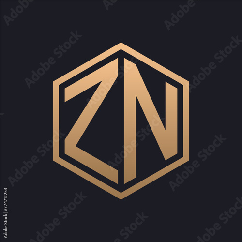 Elegant Hexagon Letter ZN Logo Design. Initial Luxurious ZN Logo Template