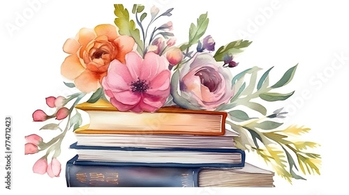 Livro floral em aquarela clipart ai livro generativo com flores de outono de volta à ilustração da escola
 photo