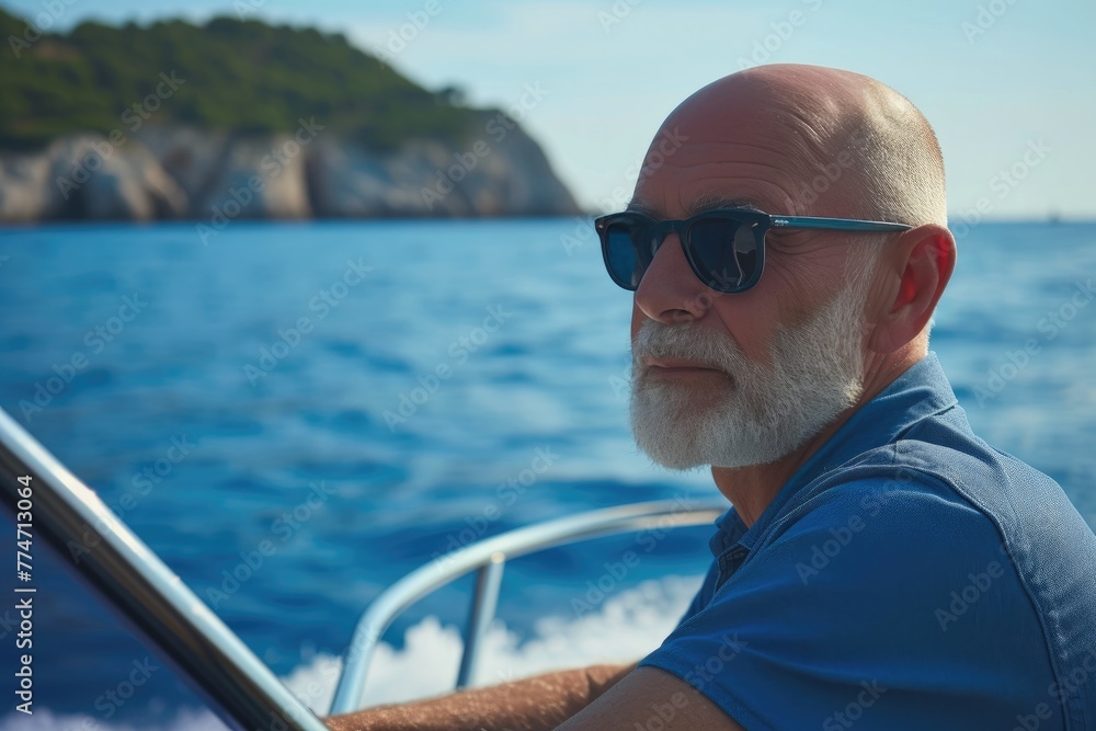 Seafaring Solitude: A Balding Man's Journey Across the Mediterranean