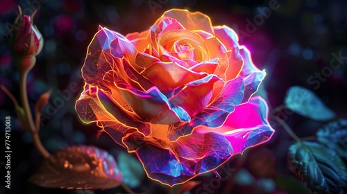 Magic rose, neon flower, ab...