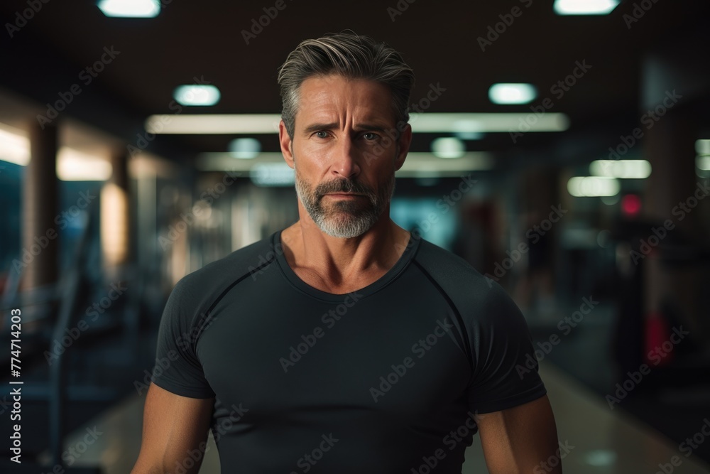 Sleek and Fit: 40-Year-Old Man Leaving Workout Session Sleek and Fit: 40-Year-Old Man Leaving Workout Session