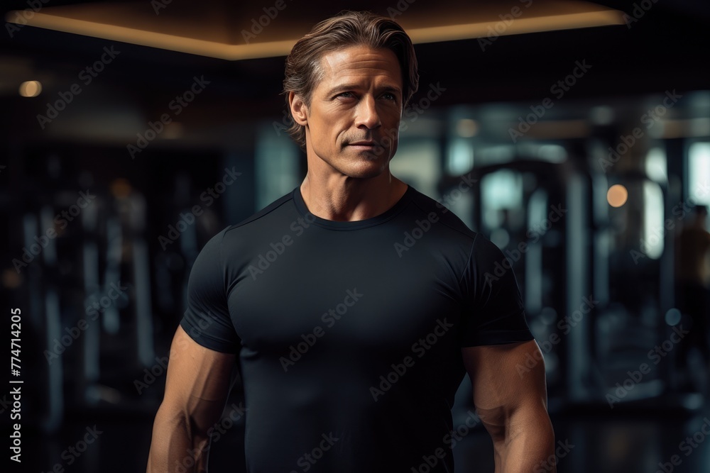 Confident Fitness: Mature Man Exiting Gym in Style