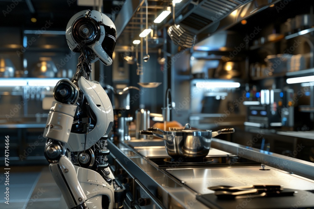 Robot in a commercial kitchen, concept of automation in food industry
Robot in a commercial kitchen, concept of automation in food industry