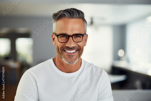 Mature Man with Stylish Glasses Radiating Positivity