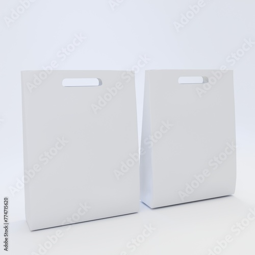 3D rendered paper bag template. Packaging mockup design isolated on white background