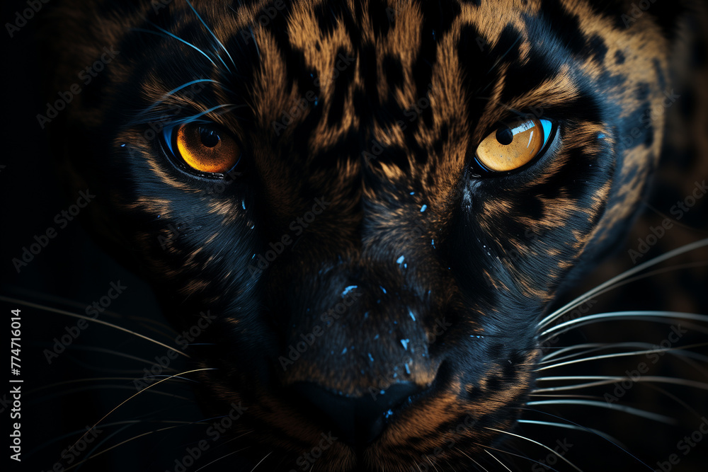Close up on a black panther eyes on black
