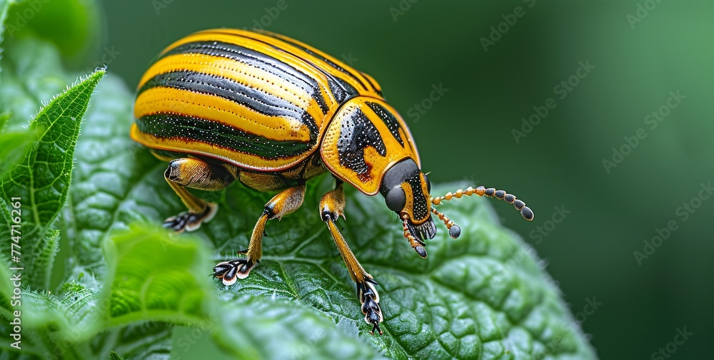Yellow and Black Beetle on a Leaf A Stunning Sight in May Generative AI Yellow and Black Beetle on a Leaf A Stunning Sight in May Generative AI