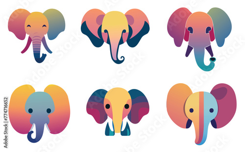 Abstract, minimal elephant face with gradient-filled