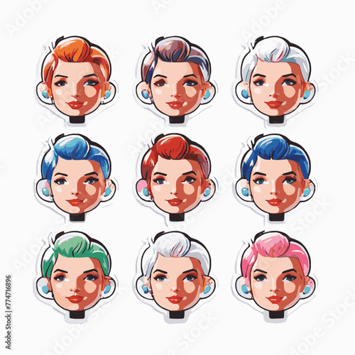 Face Women Short Hair Elegant 3D Cartoon