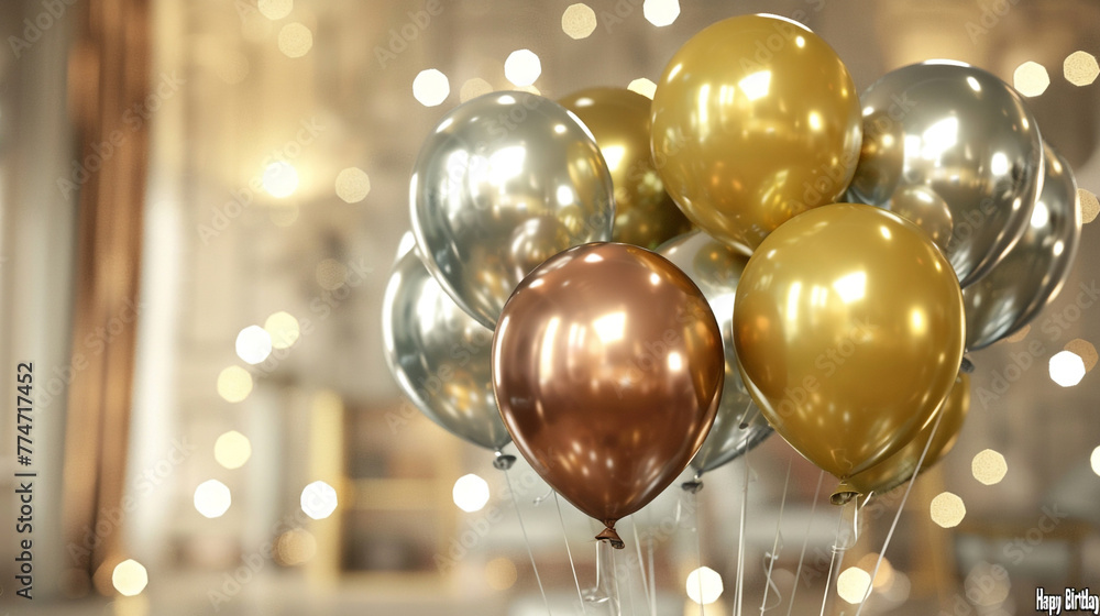 Φωτογραφία A realistic depiction of a cluster of helium-filled balloons in shimmering metal