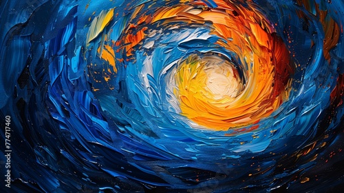 Fusion of Colors A Vibrant Painting of a Blue and Orange Circle Generative AI