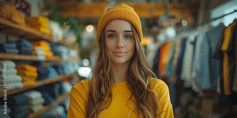 A woman arranging clothes in a retail store. Concept Retail Store, Clothing Display, Merchandising, Retail Worker, Fashion Industry A woman arranging clothes in a retail store. Concept Retail Store, Clothing Display, Merchandising, Retail Worker, Fashion Industry