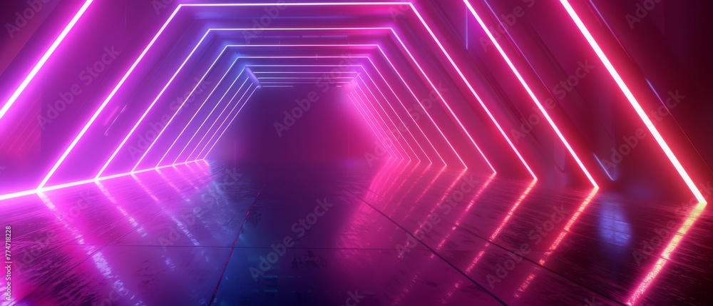 An abstract background, glowing lines, neon lights, a square corner, an arch, ultraviolet, infrared, spectrum vibrant colors, and a laser show are just some of the components of this 3D render An abstract background, glowing lines, neon lights, a square corner, an arch, ultraviolet, infrared, spectrum vibrant colors, and a laser show are just some of the components of this 3D render