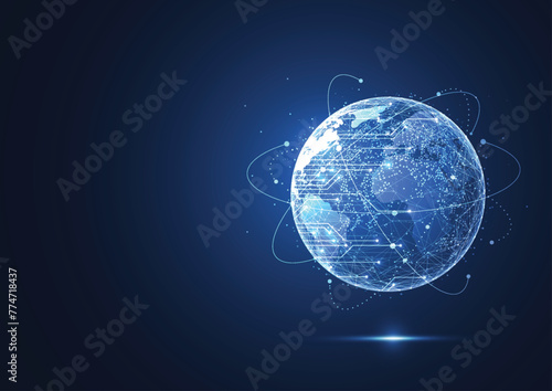 Global network connection with graph in futuristic concept for financial. World map point and Global business. Vector Illustration