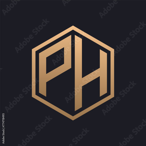 Elegant Hexagon Letter PH Logo Design. Initial Luxurious PH Logo Template