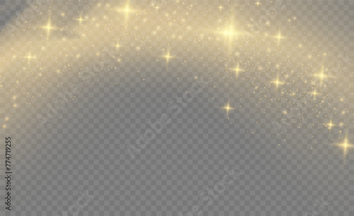 Sparkling magic dust particles.Yellow dust yellow sparks and golden stars shine with special light.Christmas Abstract stylish light effect on a transparent background.Christmas abstract vector pattern