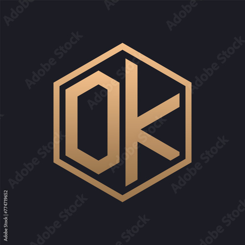 Elegant Hexagon Letter OK Logo Design. Initial Luxurious OK Logo Template